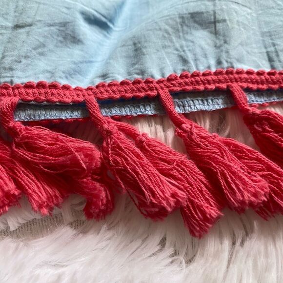 Flying Tomato Dress Embroidered Fringe Hem Elastic Cold Shoulder Blue Pink Boho - Picture 6 of 7